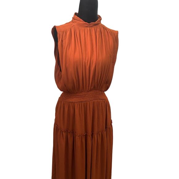 Grade and Gather Rust Mock Neck Sleeveless Midi Dress Size M - Picture 1 of 7